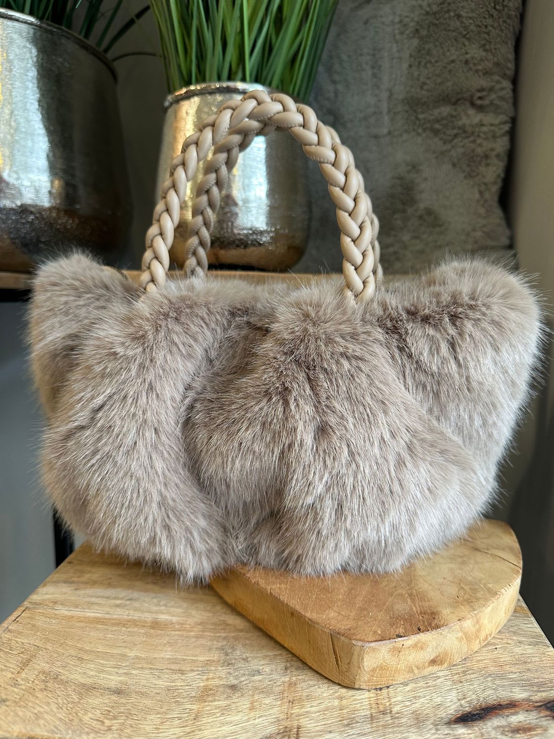 Keine Kunstfell-Tasche, 'MieseMau', taupe