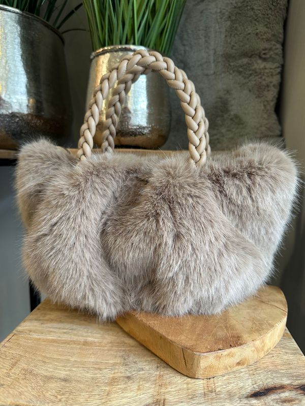 Keine Kunstfell-Tasche, 'MieseMau', taupe