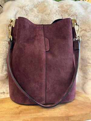 Lederhandtasche, 'Box', Wildleder, burgundy
