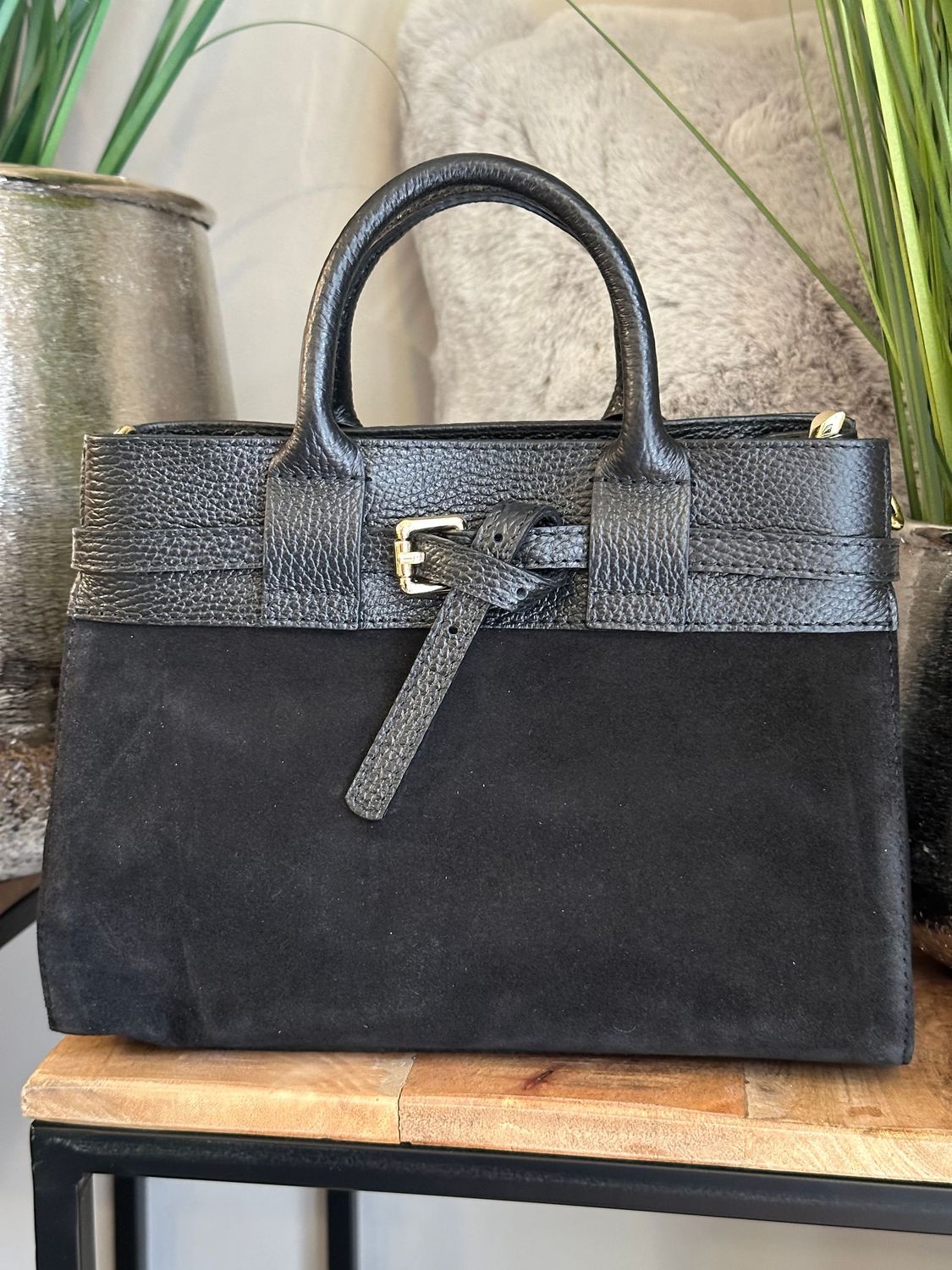 Schleifen-Tasche, Wildleder, schwarz