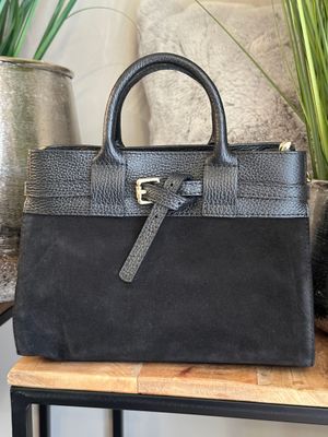 Schleifen-Tasche, Wildleder, schwarz