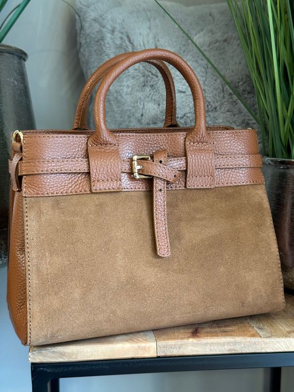 Schleifen-Tasche, Wildleder, cognac