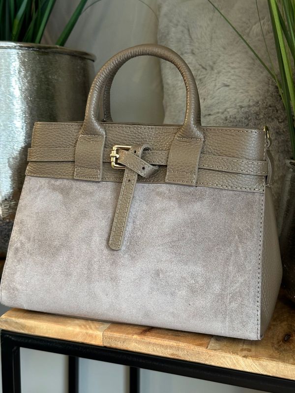 Schleifen-Tasche, Wildleder, taupe