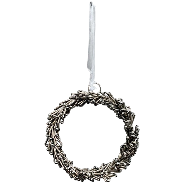Kranz Anhänger klein, aus Stiftperlen, silber-grau Kranz Anhänger klein, aus Stiftperlen, silber-grau