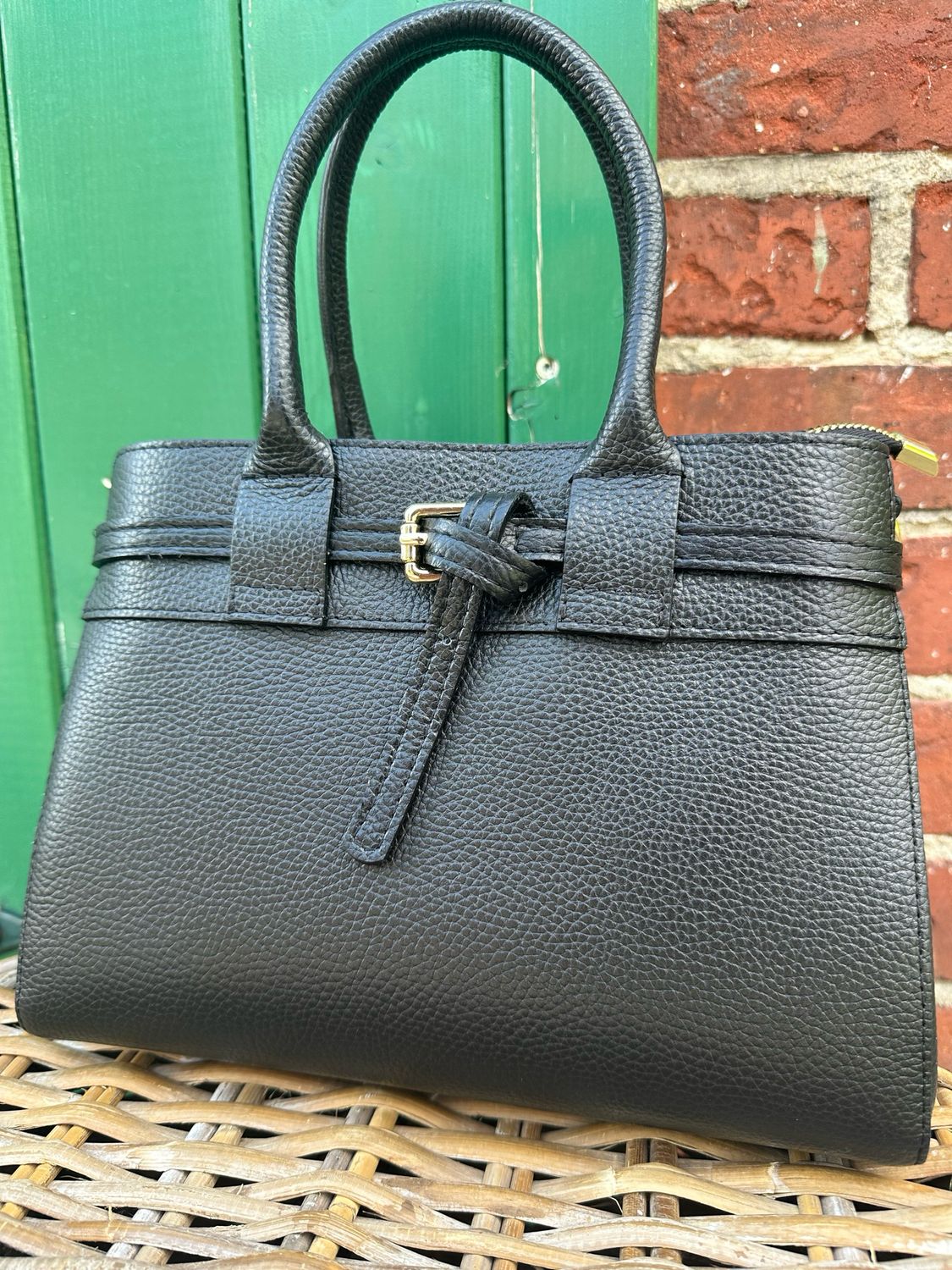 Schleifen-Tasche, Leder, schwarz