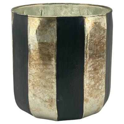Windlicht 'Streifen', Schwarz/Gold, klein
