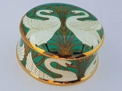 Walter Crane - Swans & Bullrush Design - Fine Bone China - Round Trinket Box