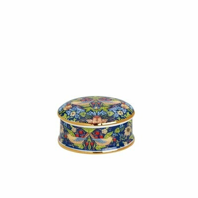 William Morris Strawberry Thief Design - Fine Bone China - Round Trinket Box