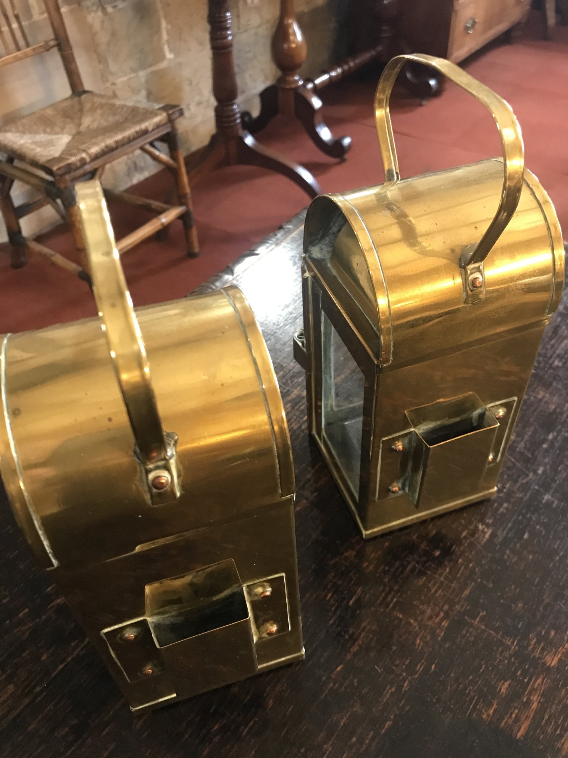 Brass railway carriage lamps. (price each)