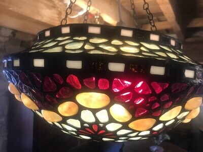 1920's mother of pearl and coloured glass lamp bowl.