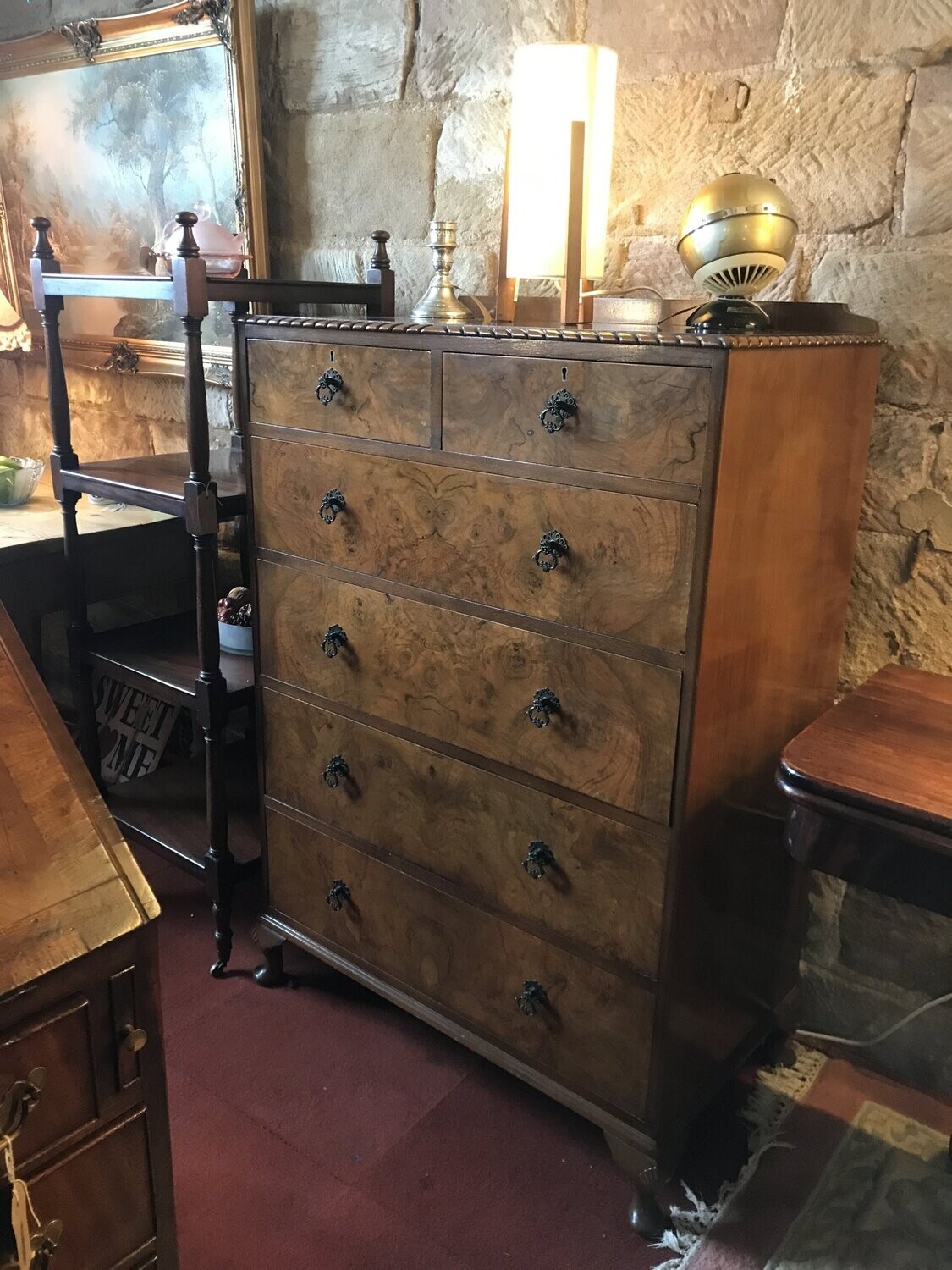 Burr walnut chest of drawers.