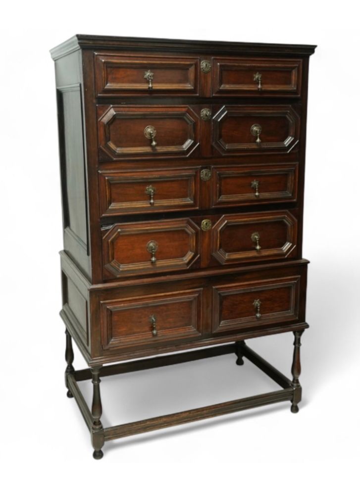 Geometric Oak chest on stand