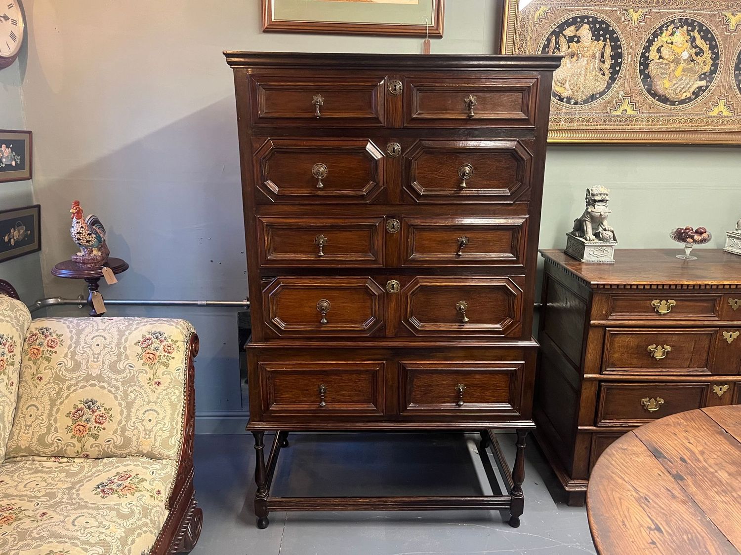 Geometric Oak chest on stand