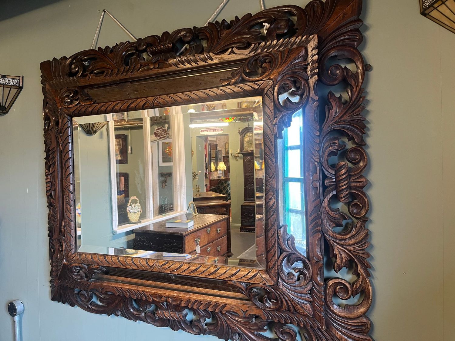 Large Late Victorian Carved Oak Wall Mirror Large Late Victorian Carved Oak Wall Mirror