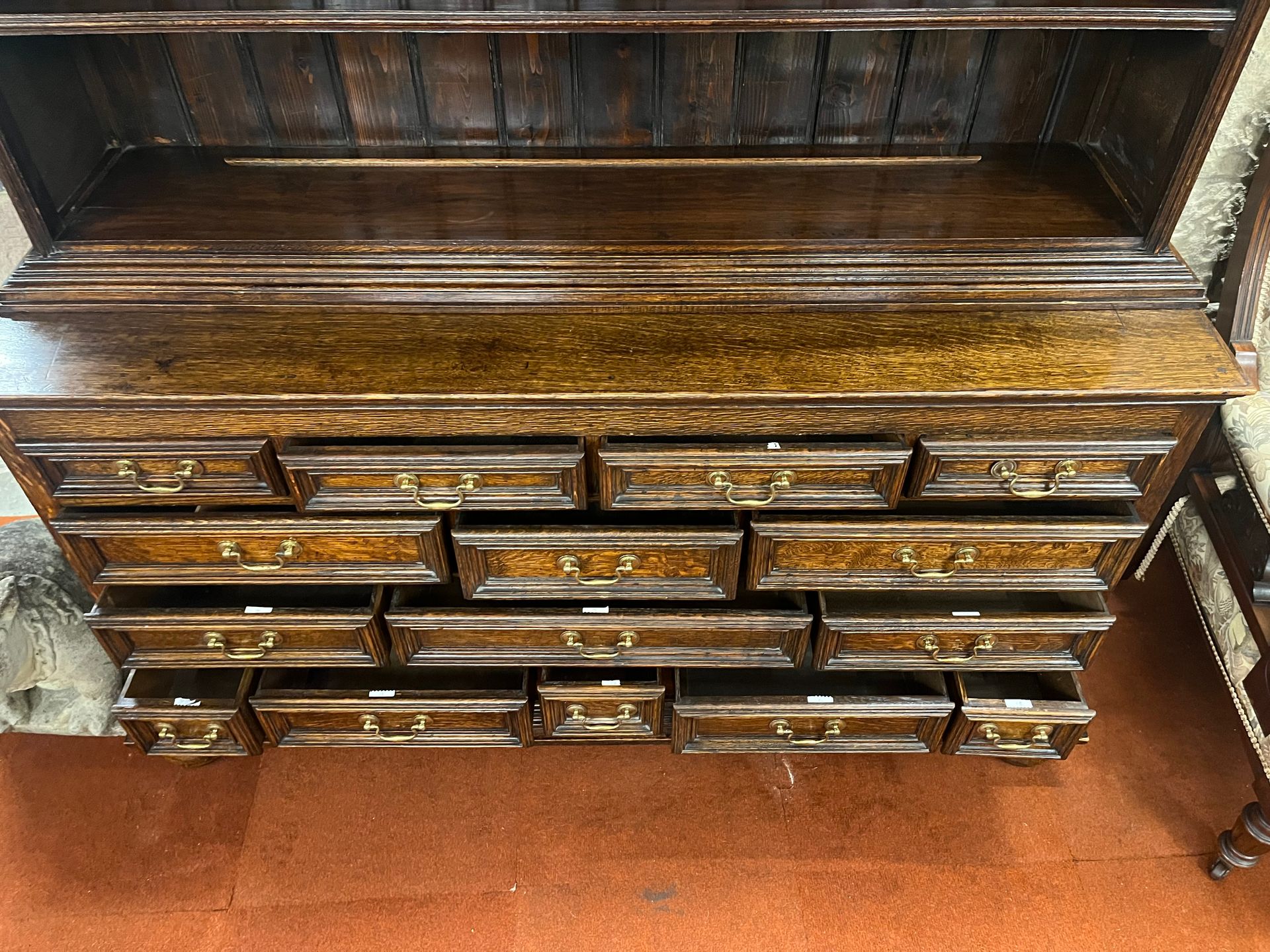 Late Victorian oak collector’s dresser and display rack
