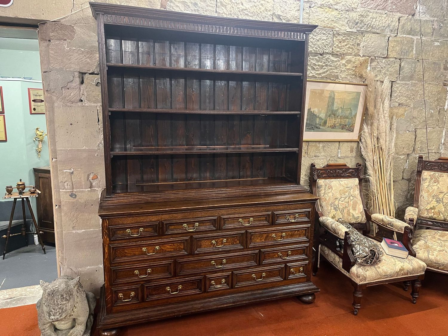 Late Victorian Oak Collector’s Dresser and Rack Late Victorian Oak Collector’s Dresser and Rack