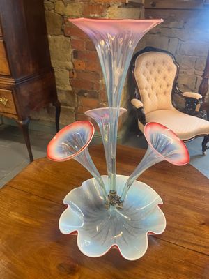 Late Victorian Cranberry & Opalescent Glass Epergne Late Victorian Cranberry & Opalescent Glass Epergne