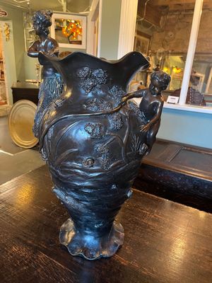 Monumental Art Nouveau Patinated Bronze Figural Vase Monumental Art Nouveau patinated bronze figural vase circa 1900