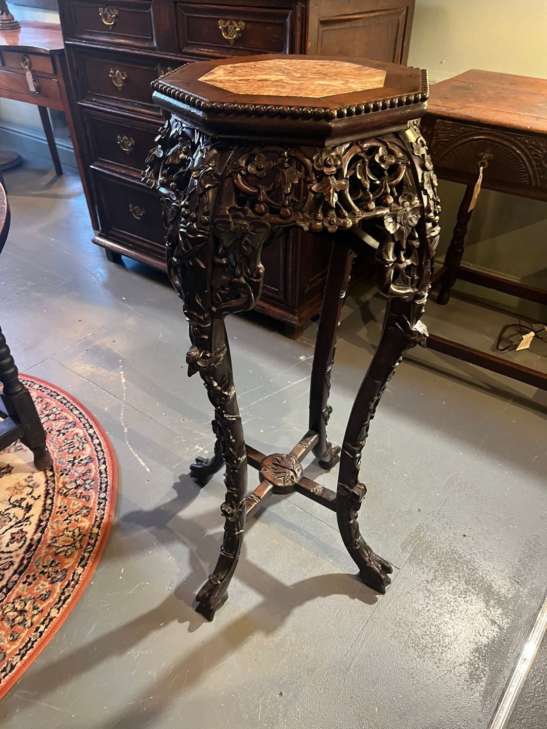 Late Qing Chinese Carved Hardwood Jardinière Stand Late Qing Chinese Carved Hardwood Jardinière Stand