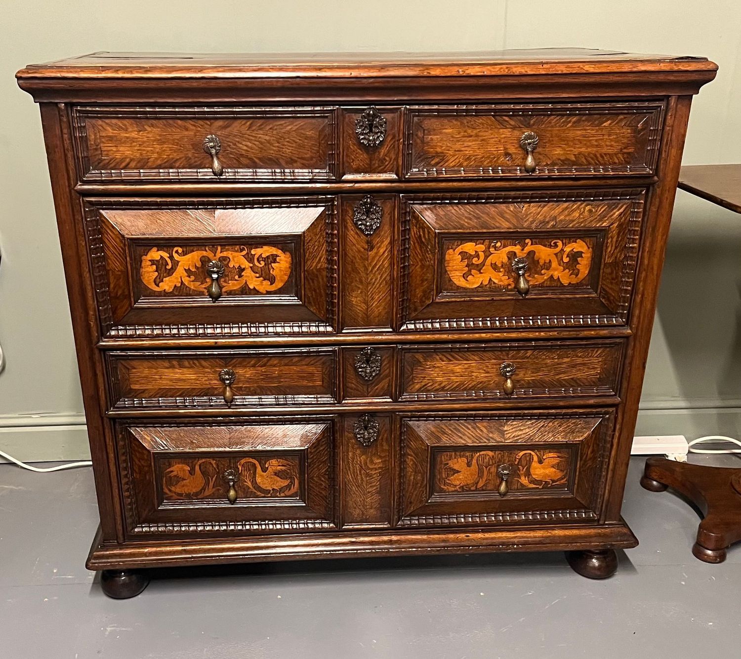19th Century Oak and Marquetry Geometric Chest 19th-century oak and marquetry geometric chest of drawers