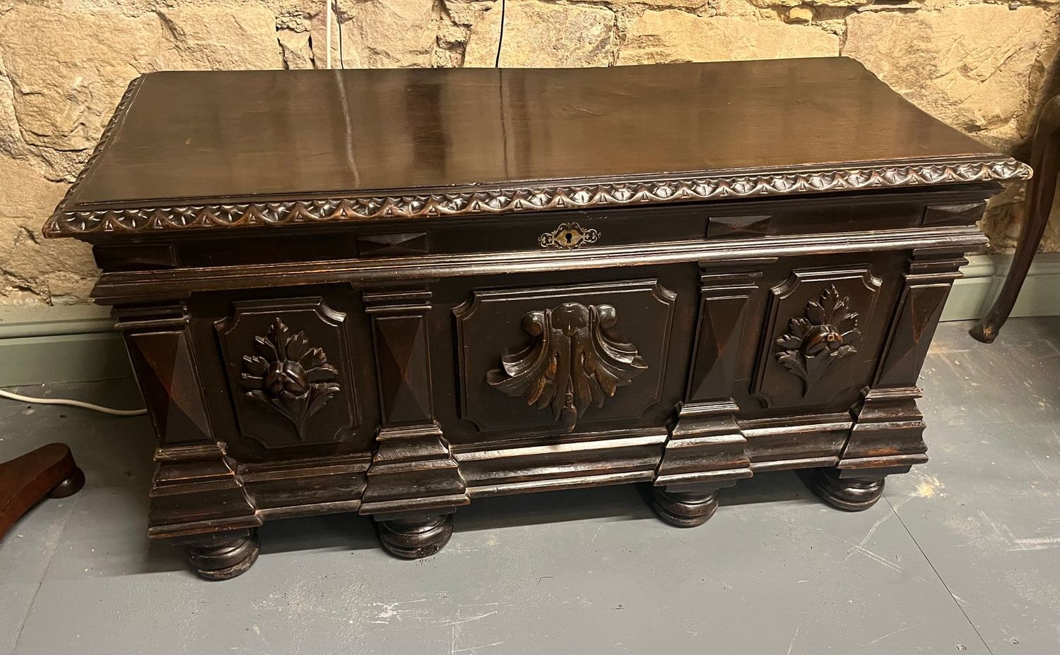 Italian Baroque Revival Carved Walnut Cassone Italian Baroque Revival carved walnut cassone circa 1900