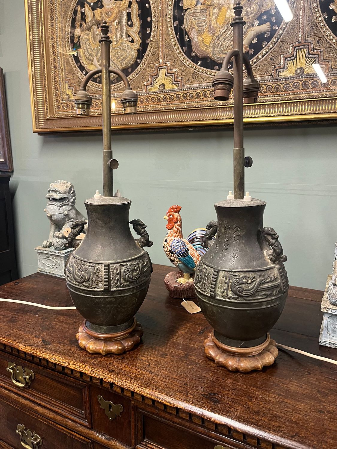 Pair of Chinese archaistic bronze vase table lamps