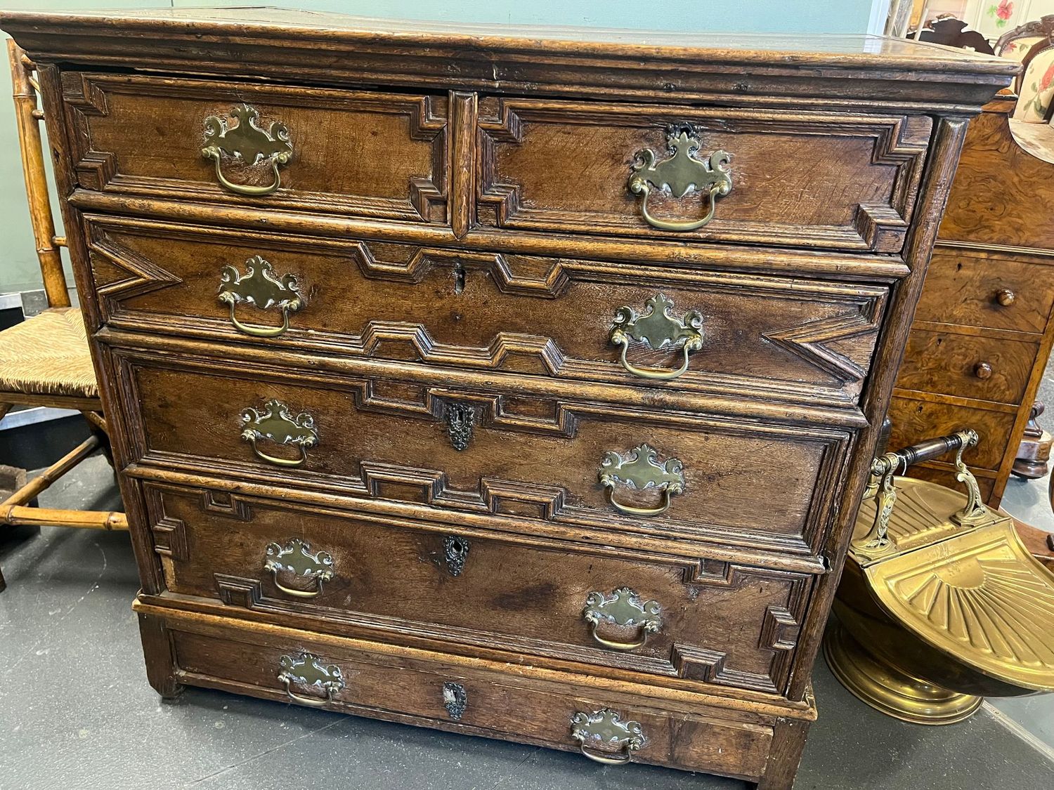 William III Period Oak Geometric Chest on Stand William III period English oak geometric chest on stand, circa 1690.