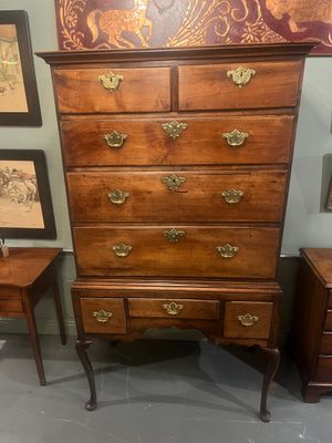 Queen Anne Walnut Chest on Stand, Circa 1710 Queen Anne-period English walnut chest on stand with cabriole legs, circa 1710–1720