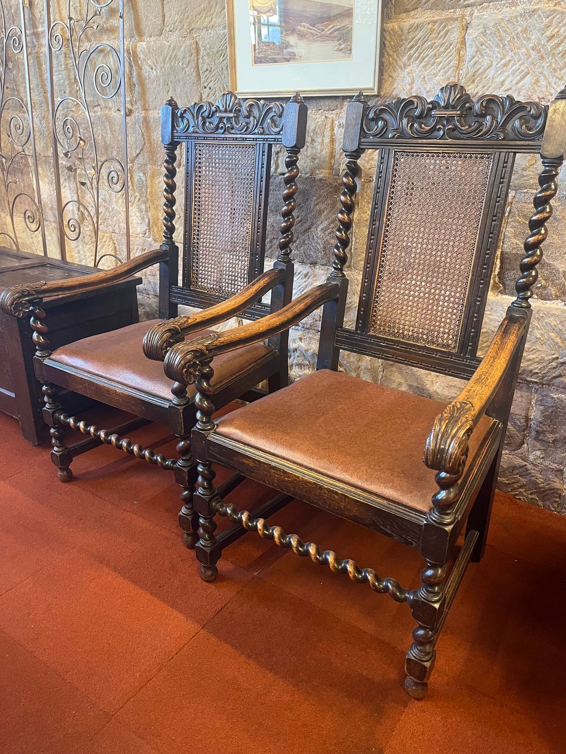Pair of Jacobean Revival Carved Oak Armchairs Pair of Carved Oak Armchairs