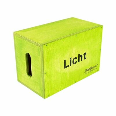 Apple Box Standard - Grün mit Aufschrift "Licht"