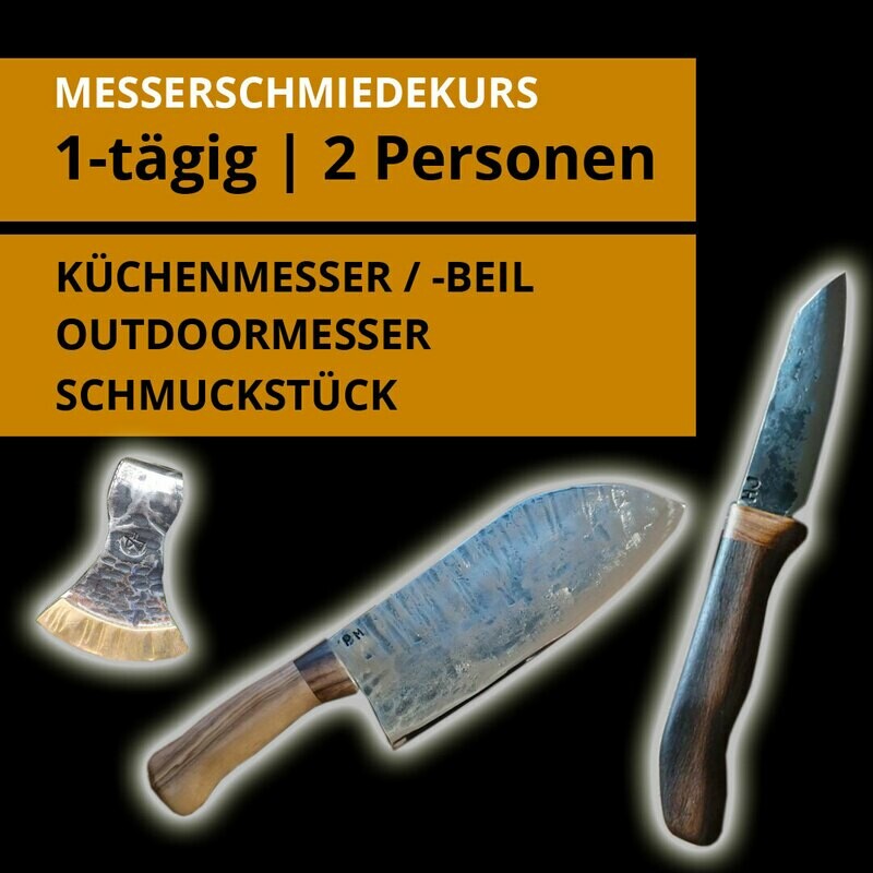 GUTSCHEIN: IDEALER PAARGUTSCHEIN! 1 Tages- Messerschmiedekurs für 2 Personen über ein Outdoor- oder Küchenmesser bzw. Beil und ein Schmuckstück. GUTSCHEIN: IDEALER PAARGUTSCHEIN! 1 Tages- Messerschmiedekurs für 2 Personen über ein Outdoor- oder Küchenmesser bzw. Beil und ein Schmuckstück.