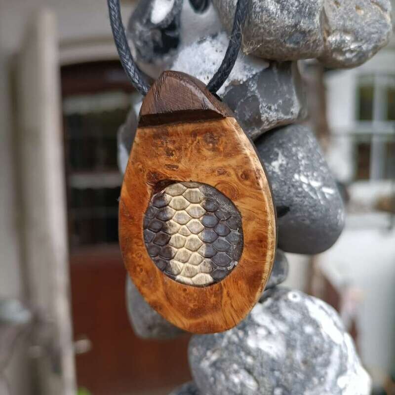 King python pendant with burl and bog oak King python pendant with burl and bog oak
