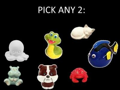 Choose any 2 figurines! From Octopus, Hippo, Snake, Dog, Kitty, Crab or Fish.
