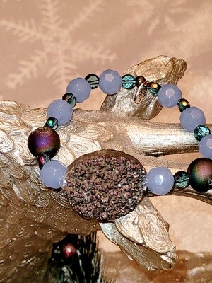 Natural Stone Beaded Bracelet with Agate and Druzy Accent Stone