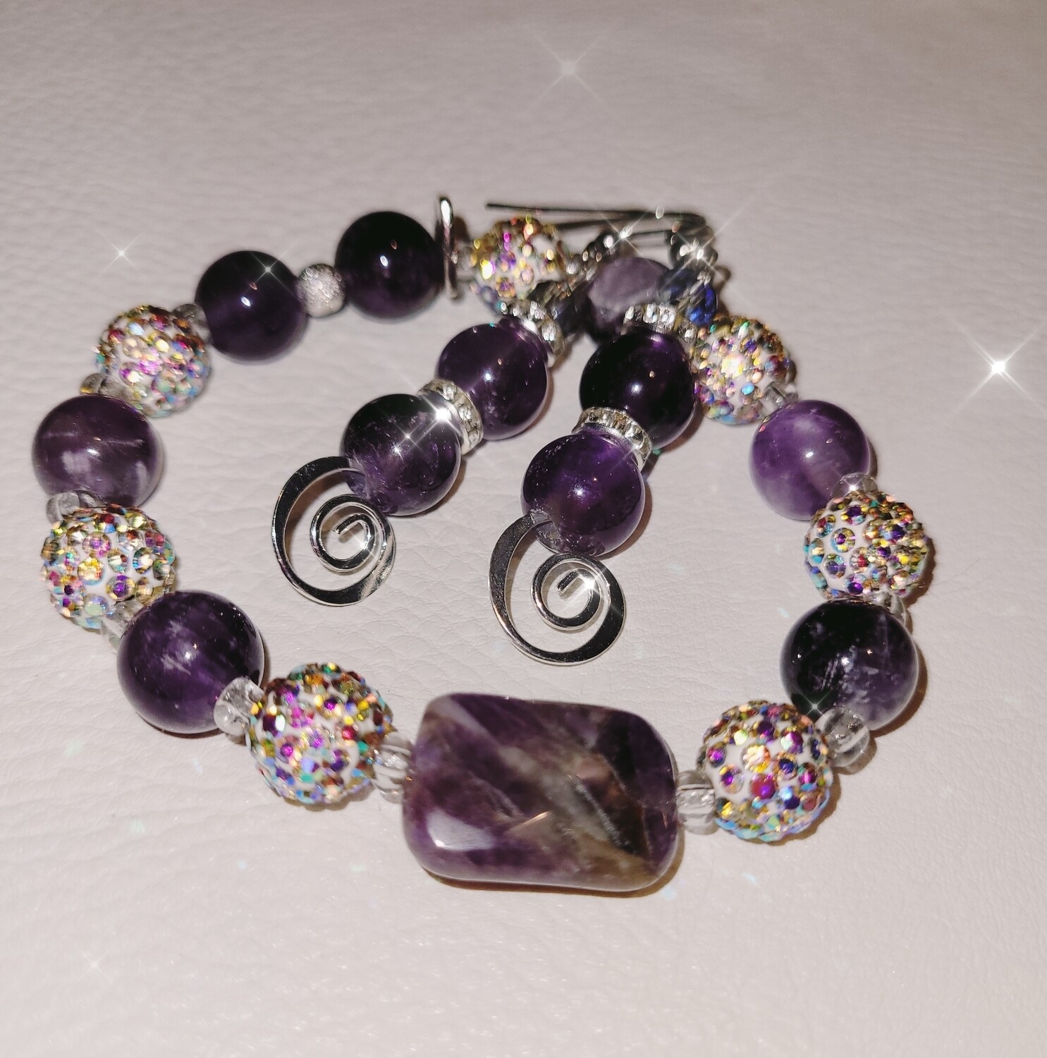 Amethyst and Crystal Rhinestone Disco Ball Bracelet