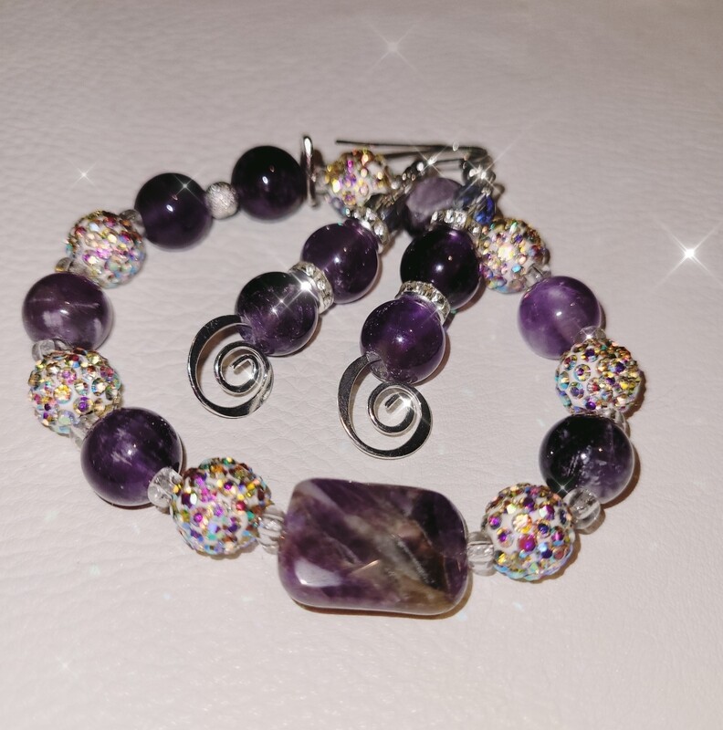 Amethyst and Crystal Rhinestone Disco Ball Bracelet