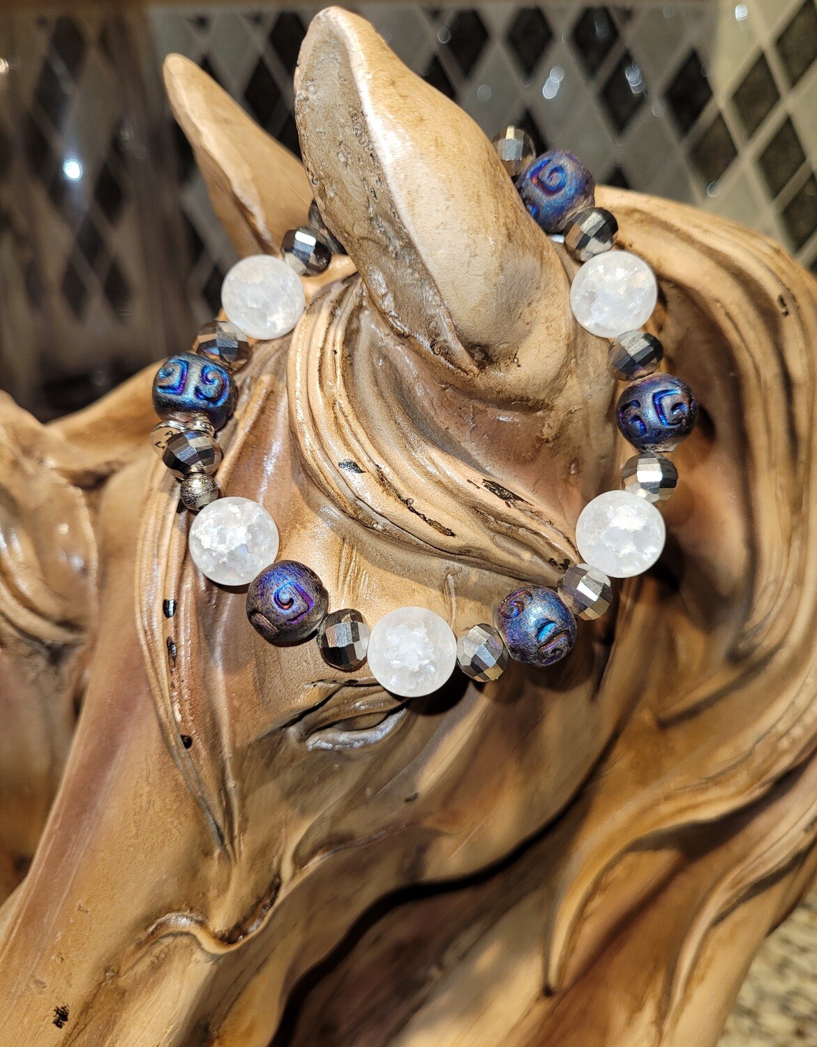 White Quartz and Clay Bead Bracelet with Matching Earrings