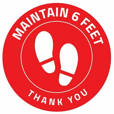 Floor Decal Distancing Dot -Circle 'Maintain 6ft Thank you' Red