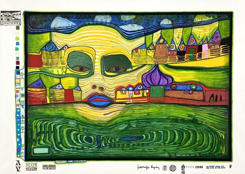 Original Grafik Friedensreich Hundertwasser "Irinaland über dem Balkan" Aktuell vergriffen Original Grafik Friedensreich Hundertwasser "Irinaland über dem Balkan" Aktuell vergriffen