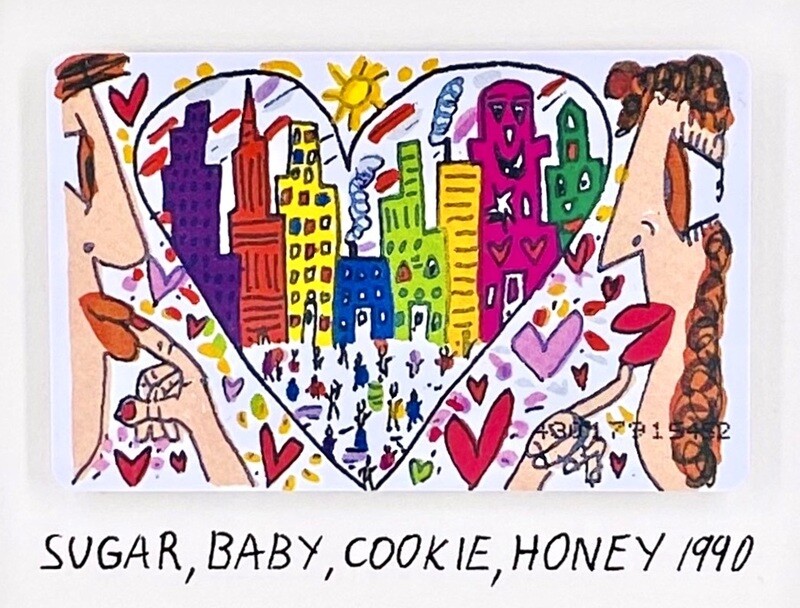 Original James Rizzi Telefonkarte " Sugar, Baby, Cookie, Honey" gerahmt mit Museumsglas