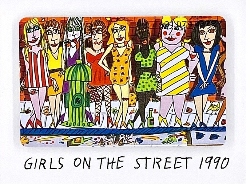 Original James Rizzi Telefonkarte "Girls on the Street" gerahmt mit Museumsglas