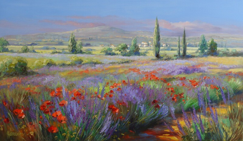 Ute Herrmann "Provence - Landschaft mit Lavendel und Mohnblüten"