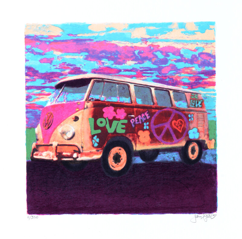 Original Grafik James Francis Gill "Mini Hippie Bus"