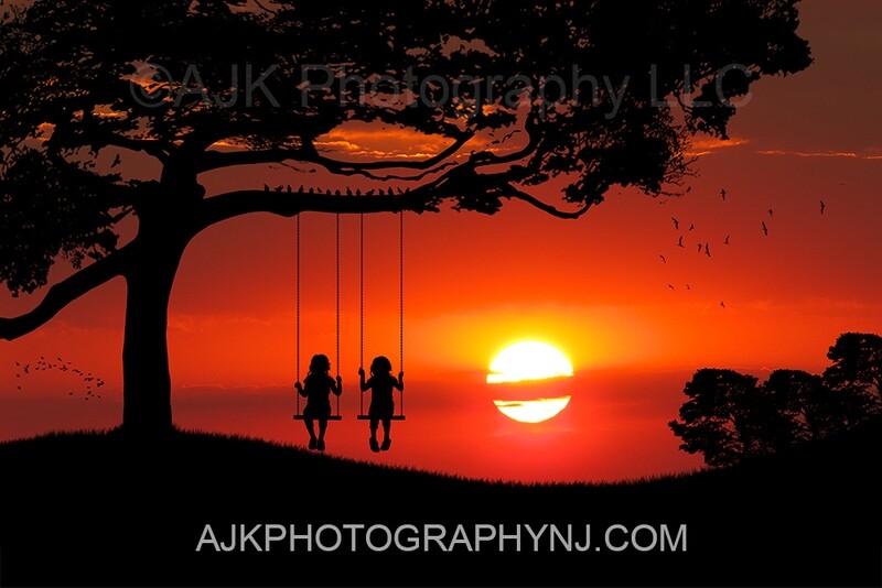 Double swing silhouette in sunset digital backdrop 1- silhouette digital background by Eric Miele from AJK Photography