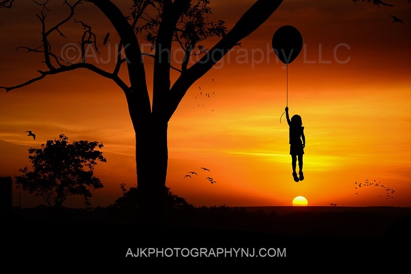 Balloon silhouette in sunset digital backdrop - balloon silhouette digital background by Eric Miele from AJK Photography