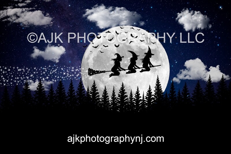 Witch In Moon Silhouette with Bats Digital Backdrop, for 2 larger subjects or 3 smaller subjects, halloween background by Eric Miele from AJK Photography Witch In Moon Silhouette with Bats Digital Backdrop, for 2 larger subjects or 3 smaller subjects, halloween background by Eric Miele from AJK Photography