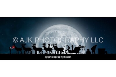Santa on roof with reindeer, Rudolph eating, snow, moon, chimney, digital background, silhouette Christmas backdrop by Eric Miele from AJK Photography Santa on roof with reindeer, Rudolph eating, snow, moon, chimney, digital background, silhouette Christmas backdrop by Eric Miele from AJK Photography