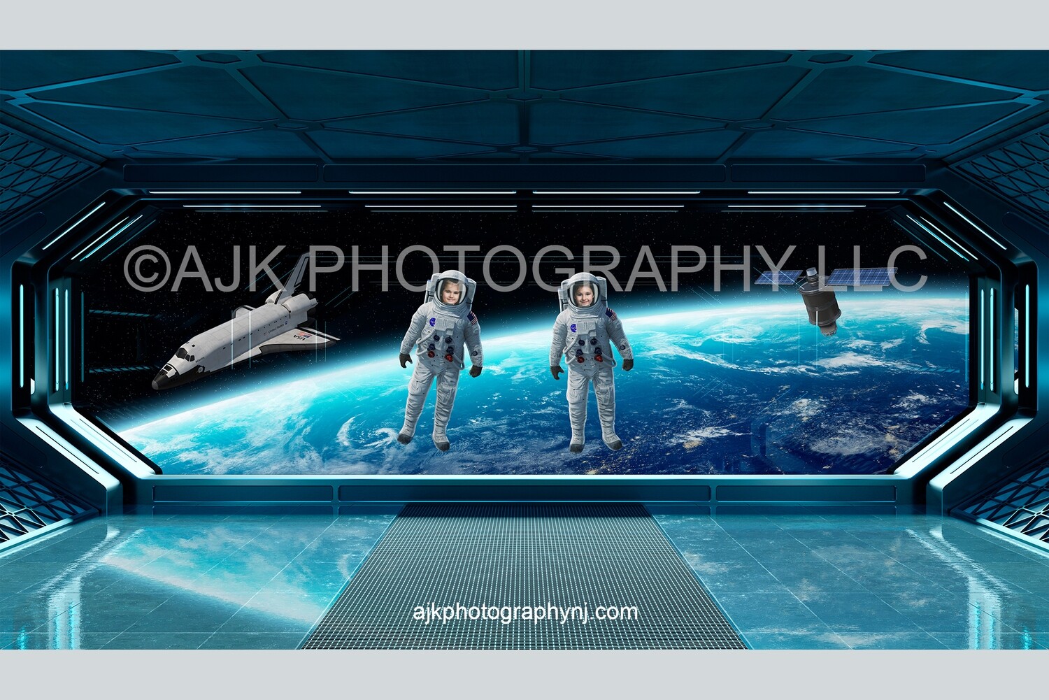2 astronauts floating in outer space digital background