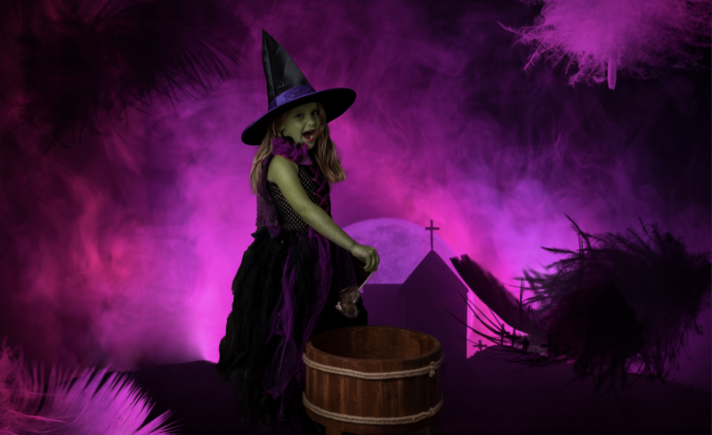 Halloween Witches Digital Background with Pink Spooky Sky