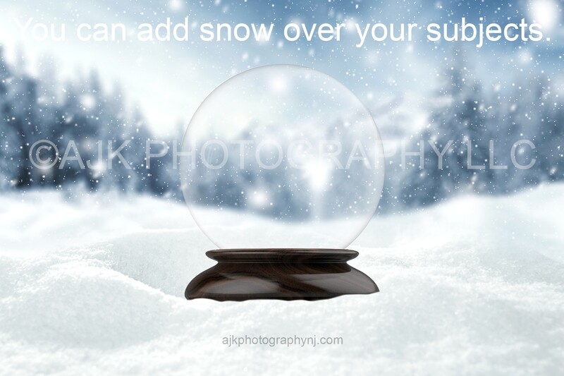 Empty snow globe in field of snow digital background